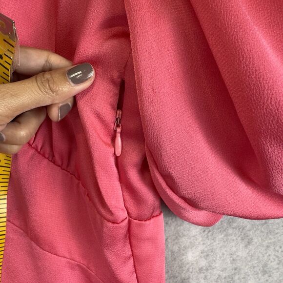 Halogen Pink Satin Dress Size‎ XS Puff Sleeve V-neck Short Dress Feminine Dainty - Picture 11 of 15
